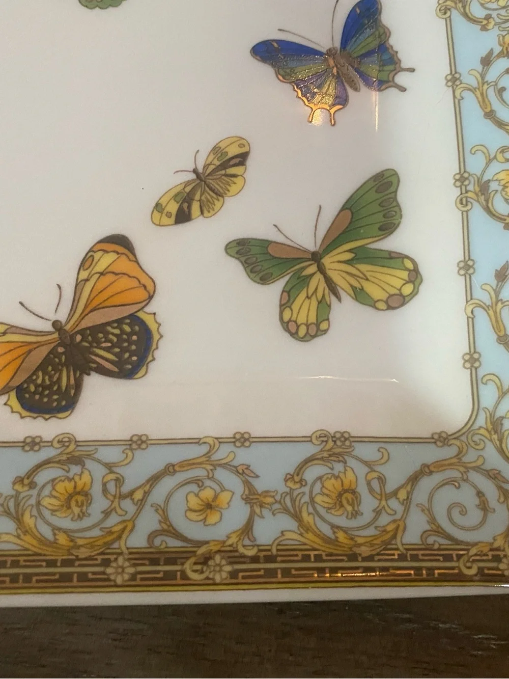 Grace's Teaware Butterflies with Blue Creamer Sugar Bowl Tray Set EUC!